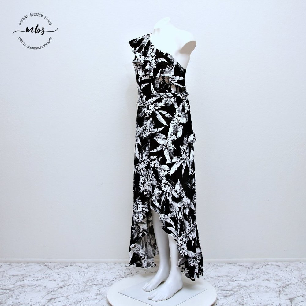 Mi Ami One‎ Shoulder Tropical Tor Waist Hi Low Maxi Dress